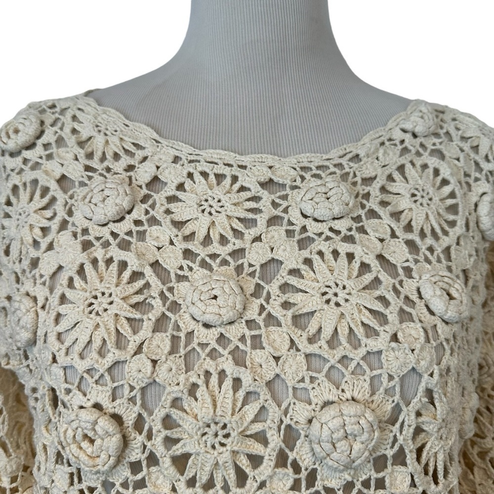 Vintage 90s Y2K Judy’s floral crochet cream sweater top in excellent condition - Picture 6 of 16